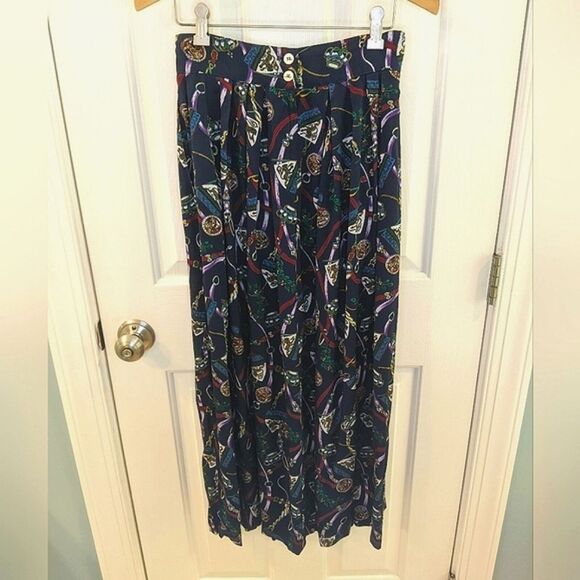 Vintage Breeches Maxi Skirt Womens Blue Crest Chain Printed XS/S 6 - Picture 3 of 11